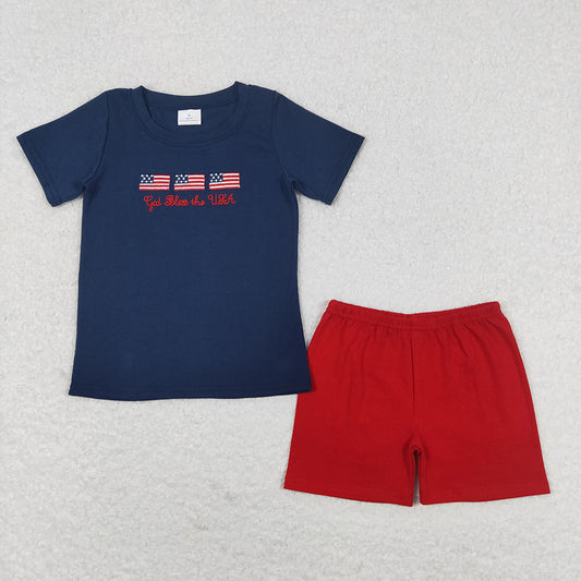 Baby Boys 4th Of July Flags Shirt Top Red Shorts Outfits Clothes Sets