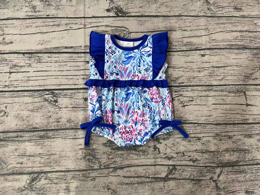 Baby Infant Girls Ruffle Blue Flowers Rompers