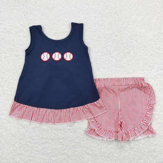 Baby Girls Baseball Sleeveless Tunic Tops Ruffle Shorts Outfits Clothes Sets