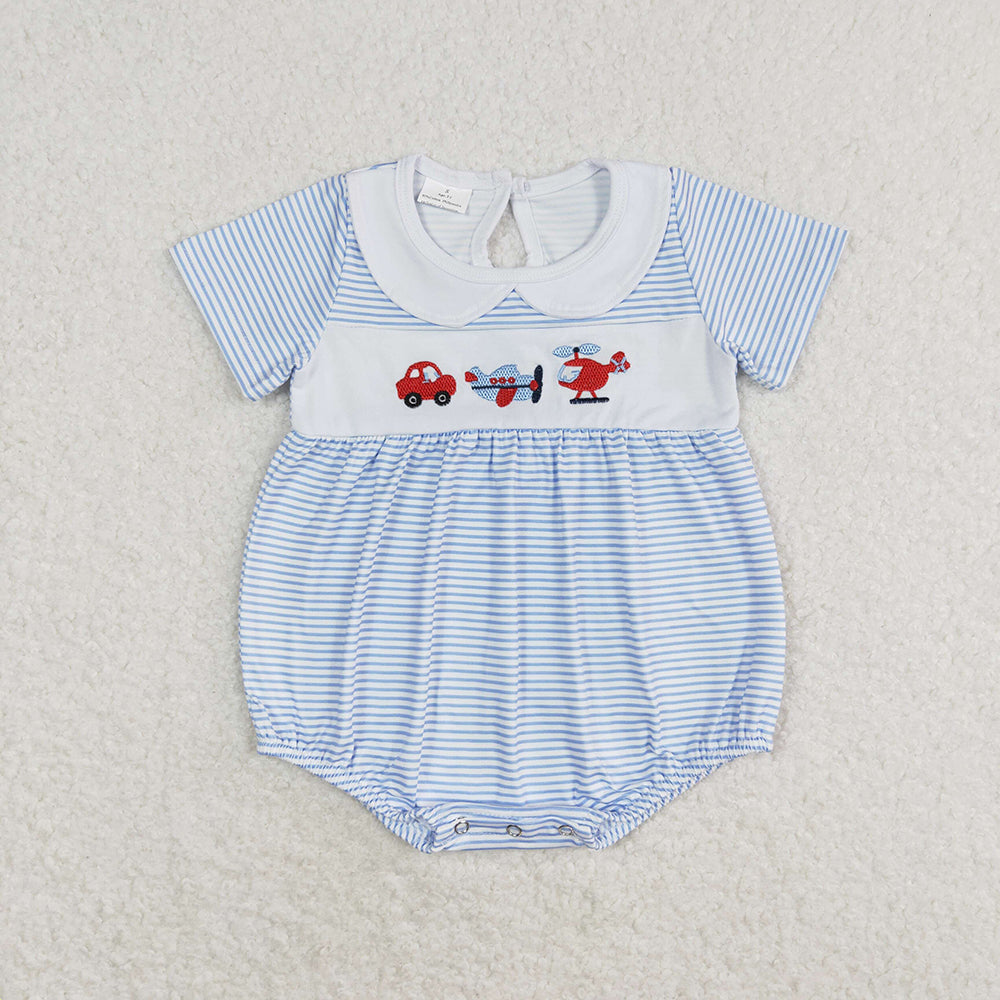 Baby Infant Boys Blue Stripes Transpotation Rompers