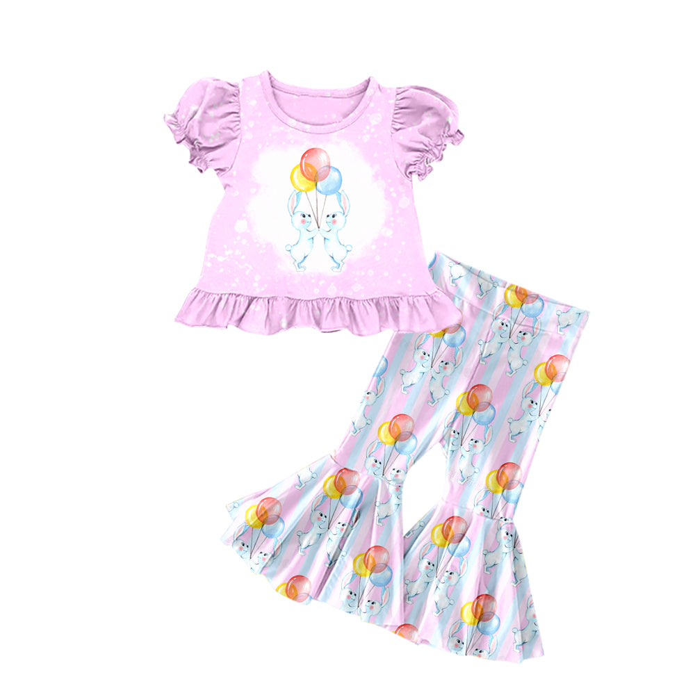 Baby Girls Easter Bunny Balloon Shirt Bell Pants Clothes Sets preorder(moq 5)
