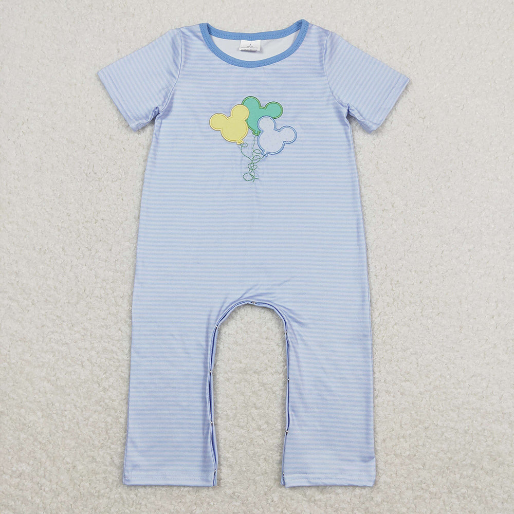 Baby Infant Boys Blue Stripes Balloon Short Sleeve Rompers