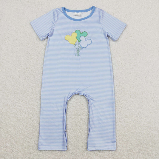 Baby Infant Boys Blue Stripes Balloon Short Sleeve Rompers