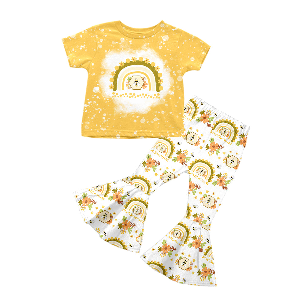Baby Girls Honey Bee Top Shirts Bell Pants Outfits Clothes Sets preorder(moq 5)