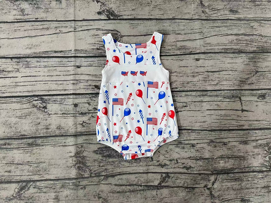 Baby Infant Boys 4th Of July Flags Balloons Sleeveless Rompers