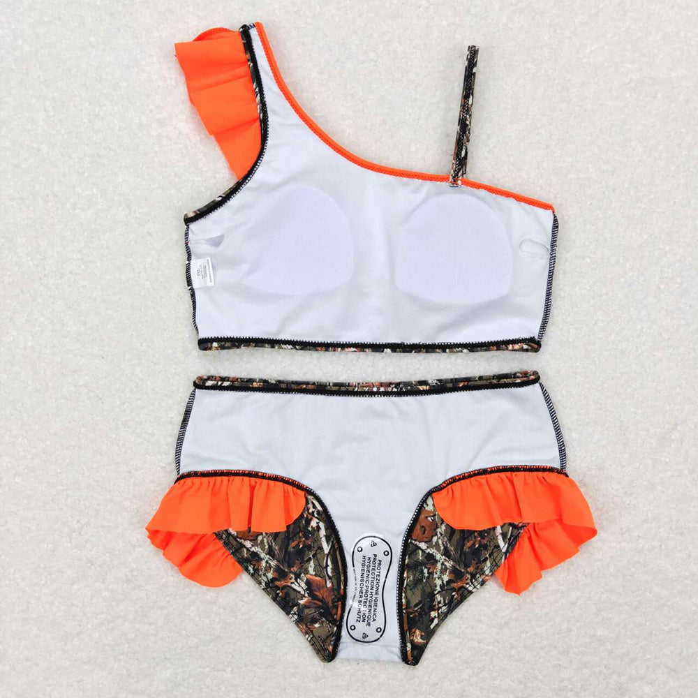 Baby Girls Summer Camo Orange Ruffle Two Pieces Swimsuits