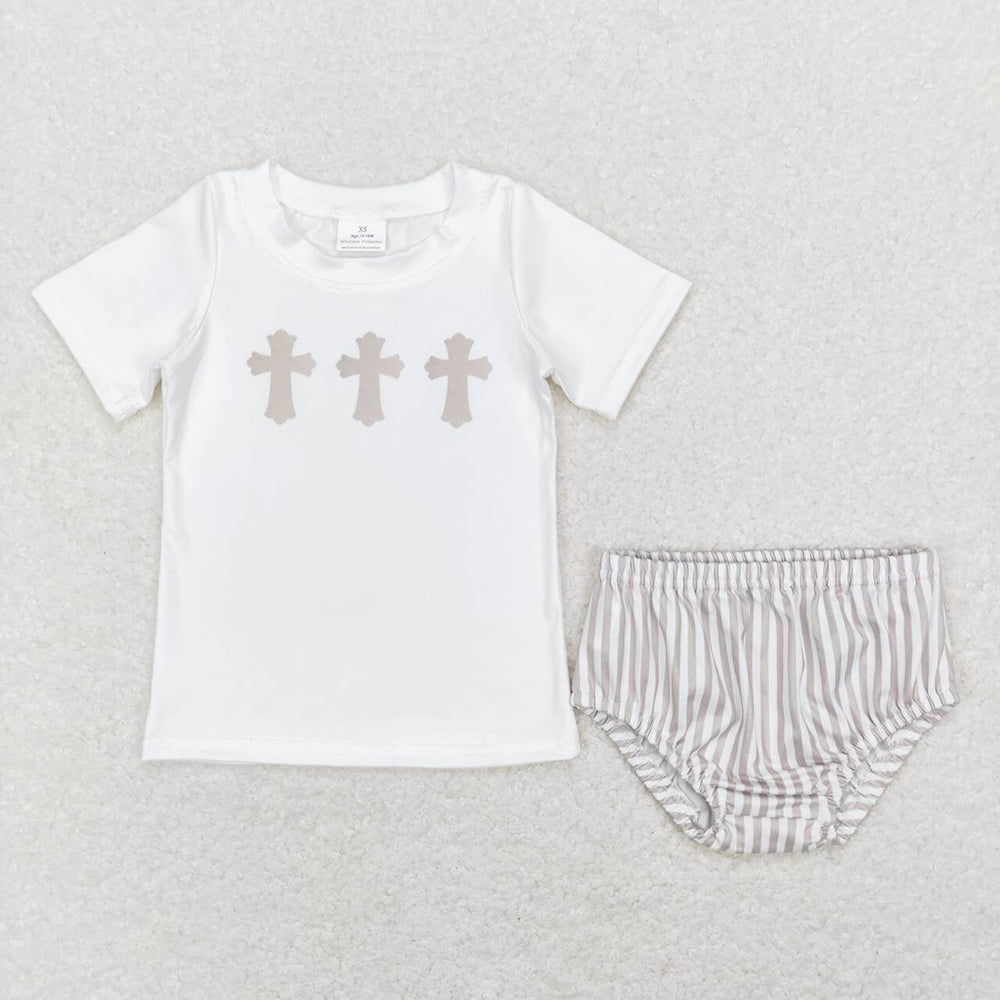 Baby Boys Easter Cross White Shirt Tee Bummies Clothes Sets