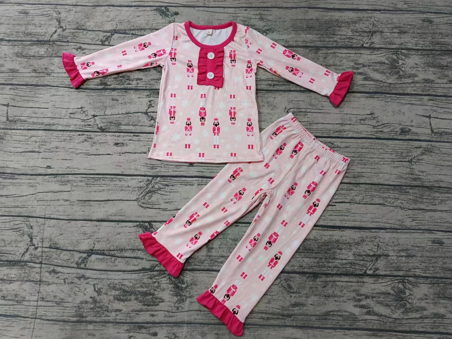 Baby Girls Christmas Pink Soldier Pajamas Clothing Sets preorder(moq 5)