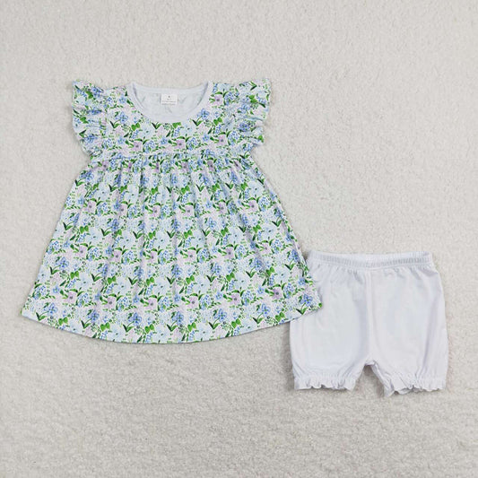 Baby Girls Blue Berry Flutter Sleeve Top Shorts Clothes Sets