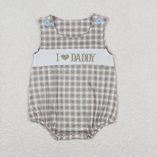 Baby Infant Boys Green Checkered I Love Daddy Rompers