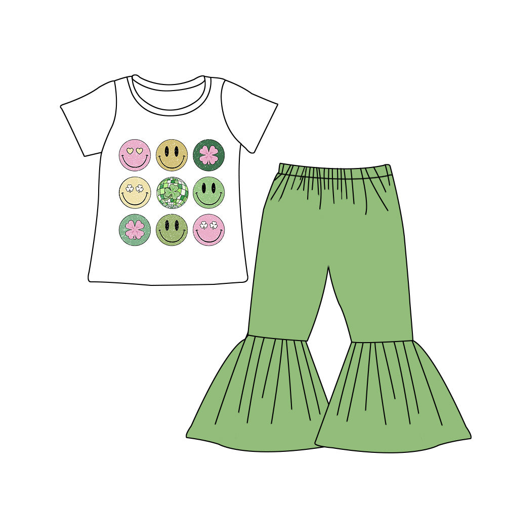 Baby Girls St Patrick Day Smile Top Green Bell Pants Outfits Clothes Sets preorder(moq 5)