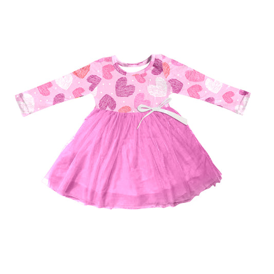 Baby Girls Valentines Hearts Pink Long Sleeve Tutu Dresses preorder(moq 5)