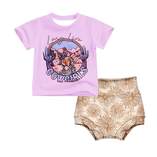 Baby Girls Toddler Cowgirls Pink Top Bummie Sets preorder(moq 5)