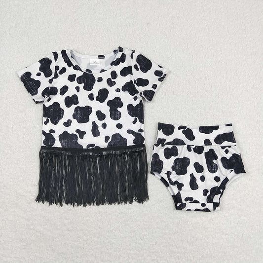 Baby Girls Cow Black White Shirt Top Bummies Clothes Sets