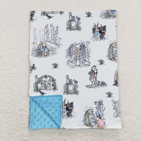 Baby Boys Easter Blue Rabbits Minky Blankets