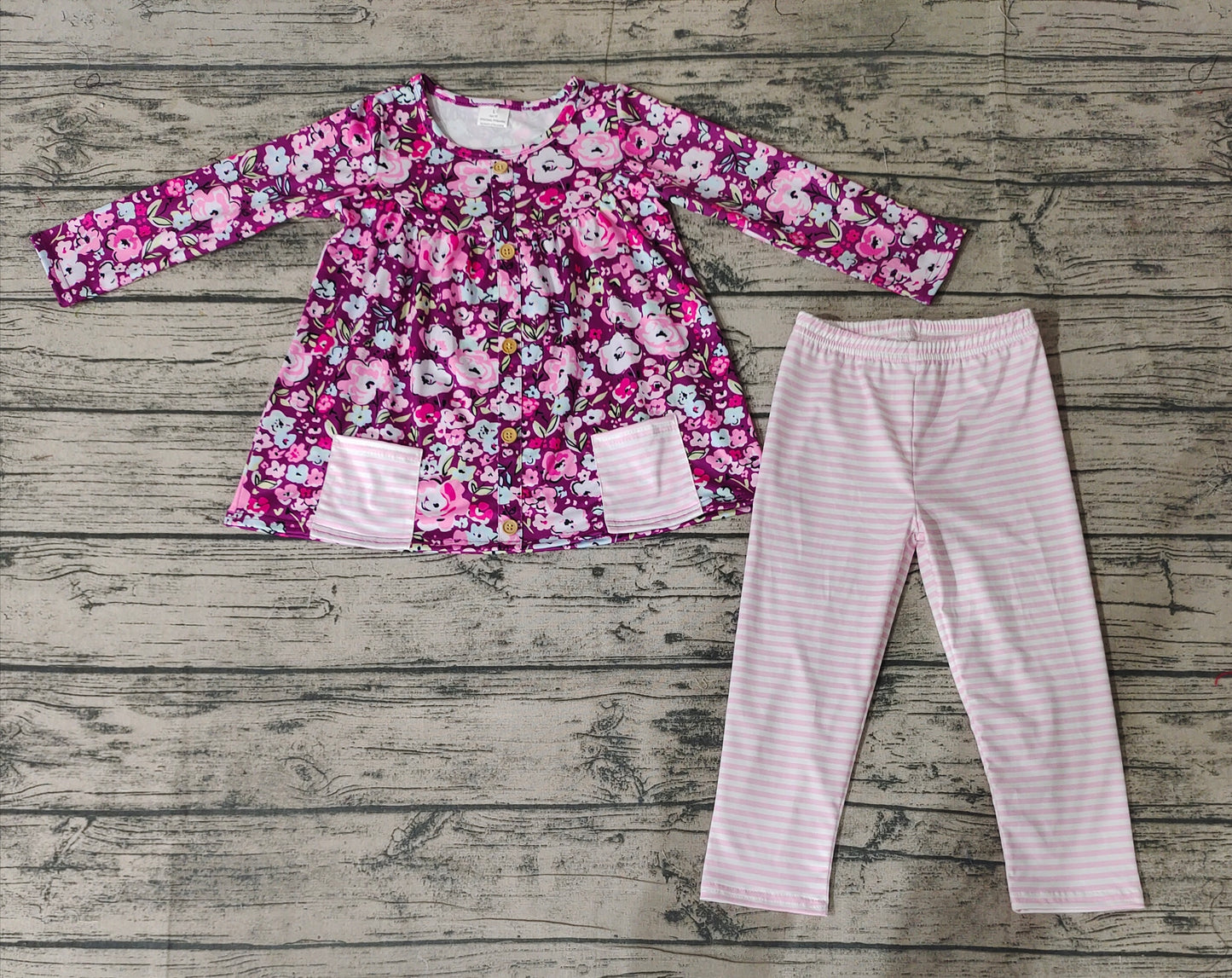 Baby Girls Long Sleeve Maroon Floral Pocket Tunic Legging Pants Clothing Sets