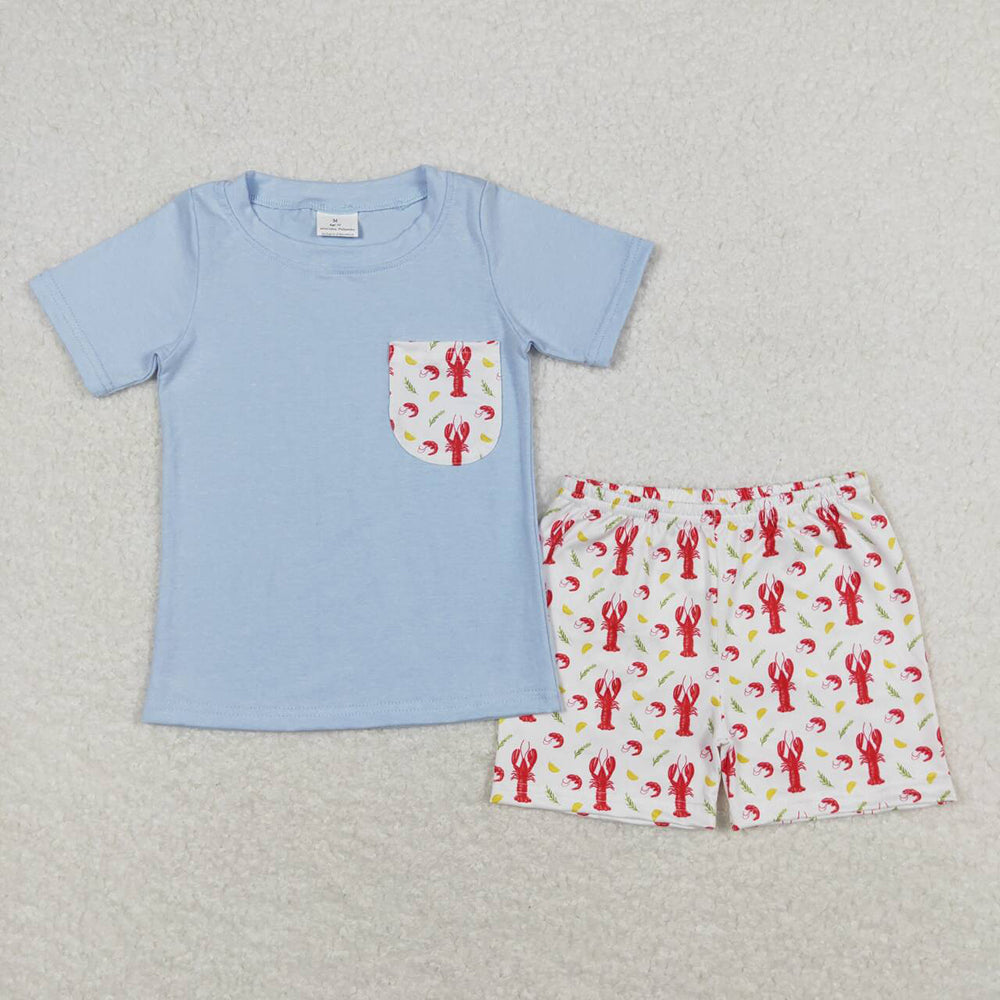 Baby Boys Blue Pocket Shirt Crawfish Shorts Clothes Sets