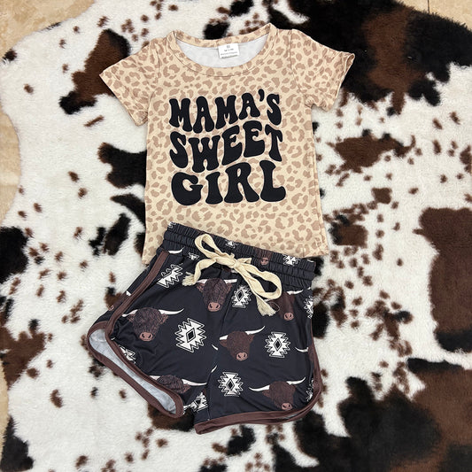 Baby Girls Western Mama's Sweet Shirt Cow Shorts Outfits Sets