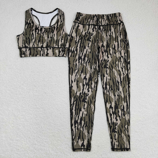 Adult Women Camo Vest Top Pants Yogo Sports Clothes Sets