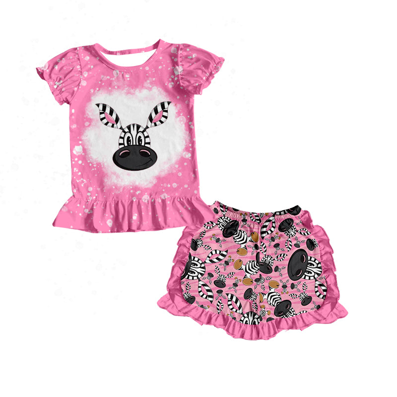 Baby Girls Pink Zebra Shirt Ruffle Shorts Clothes Sets preorder(moq 5)