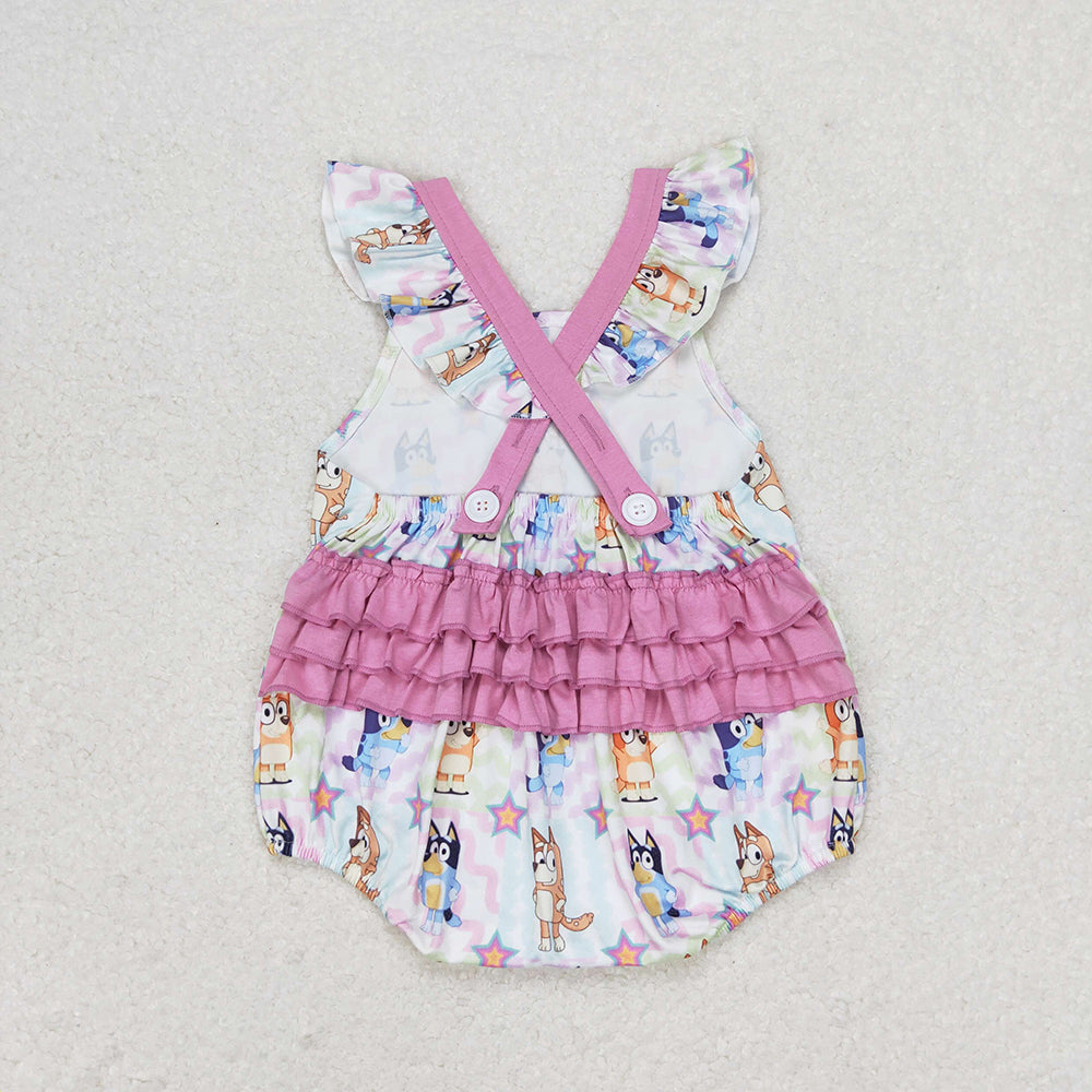 Baby Infant Girls Dogs Pink Colorful Ruffle Rompers
