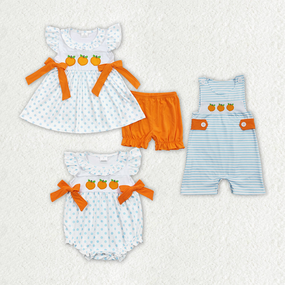 Baby Girls Peaches Summer Sibling Sister Brother Clothes Sets