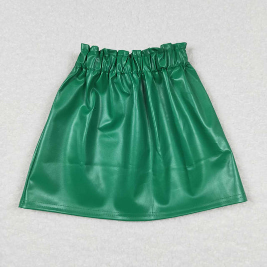Baby Girls Green Color Pleather Skirts