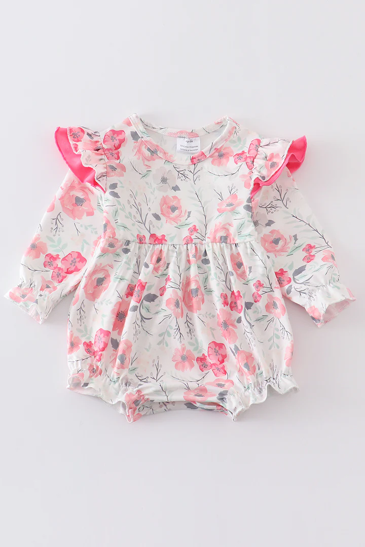 Baby Girls Spring Pink Flowers Long Sleeve Rompers preorder(moq 5)