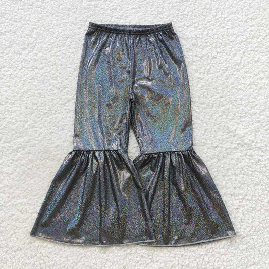 P0195 Baby Girls Black Holographic Spandex Bell Bottom Pants
