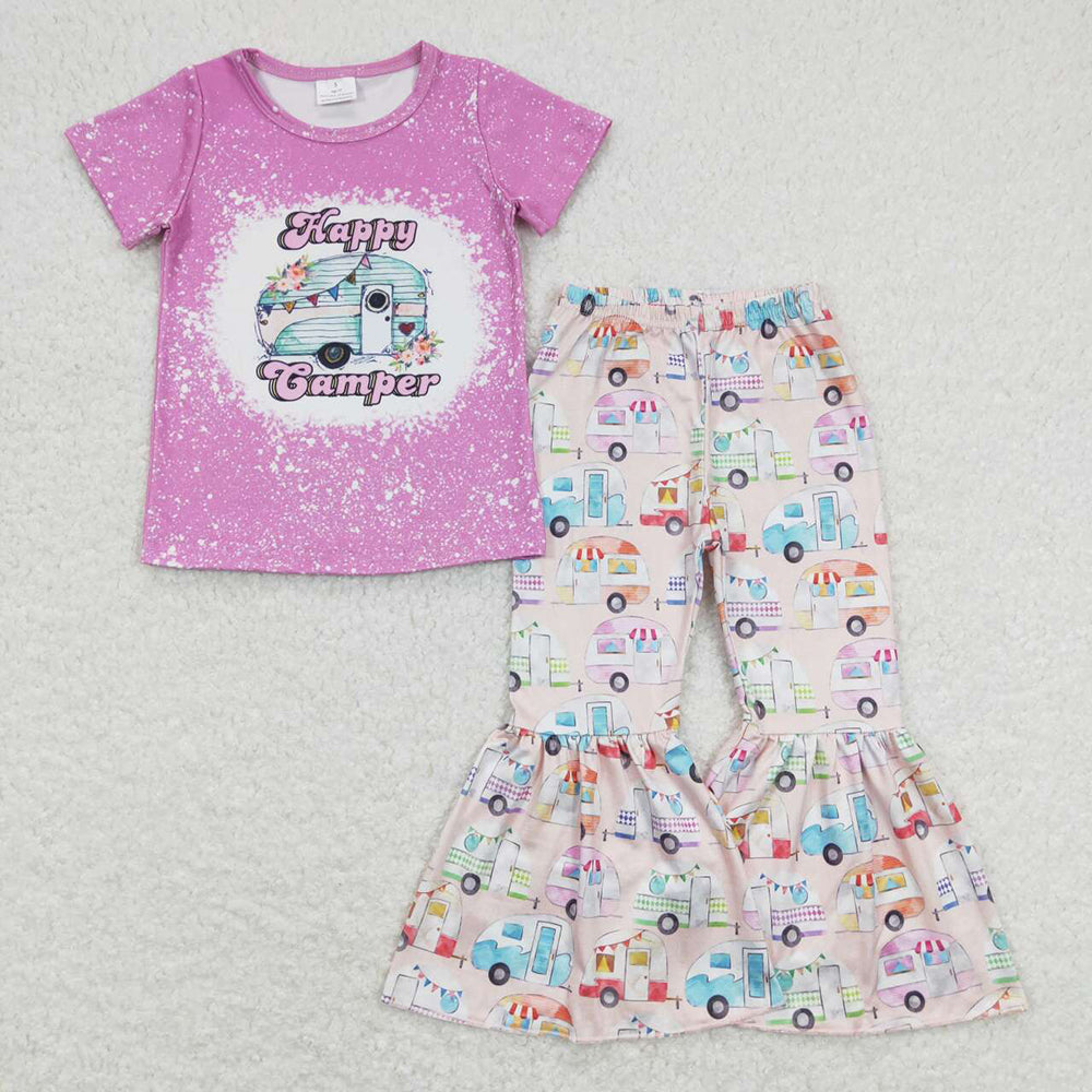 Baby Girls Happy Camper Top Bell Bottom Pants Clothes Sets