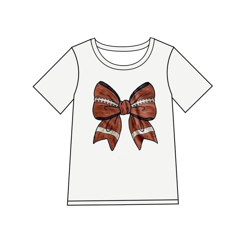 Preorder moq 5 Adult Women Football Bow Short Sleeve Tee Shirts Tops