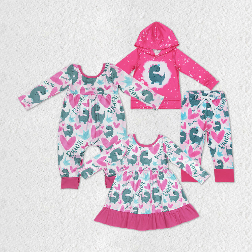Baby Girls Valentines Pink Hearts Dinosaurs Sister Designs Clothing
