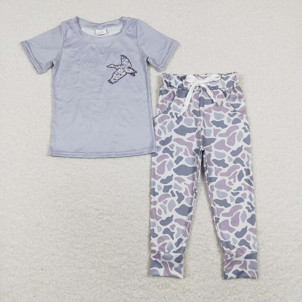 Baby Boys Grey Duck Shirt Camo Pockets Pants Clothes Sets