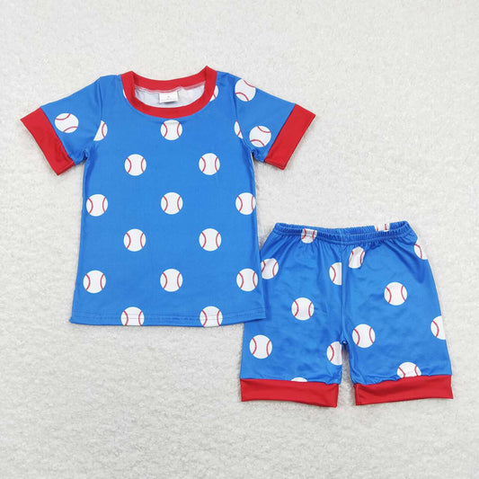 Baby Boys Blue Baseball Tee Tops Shorts Pajamas Clothing Sets