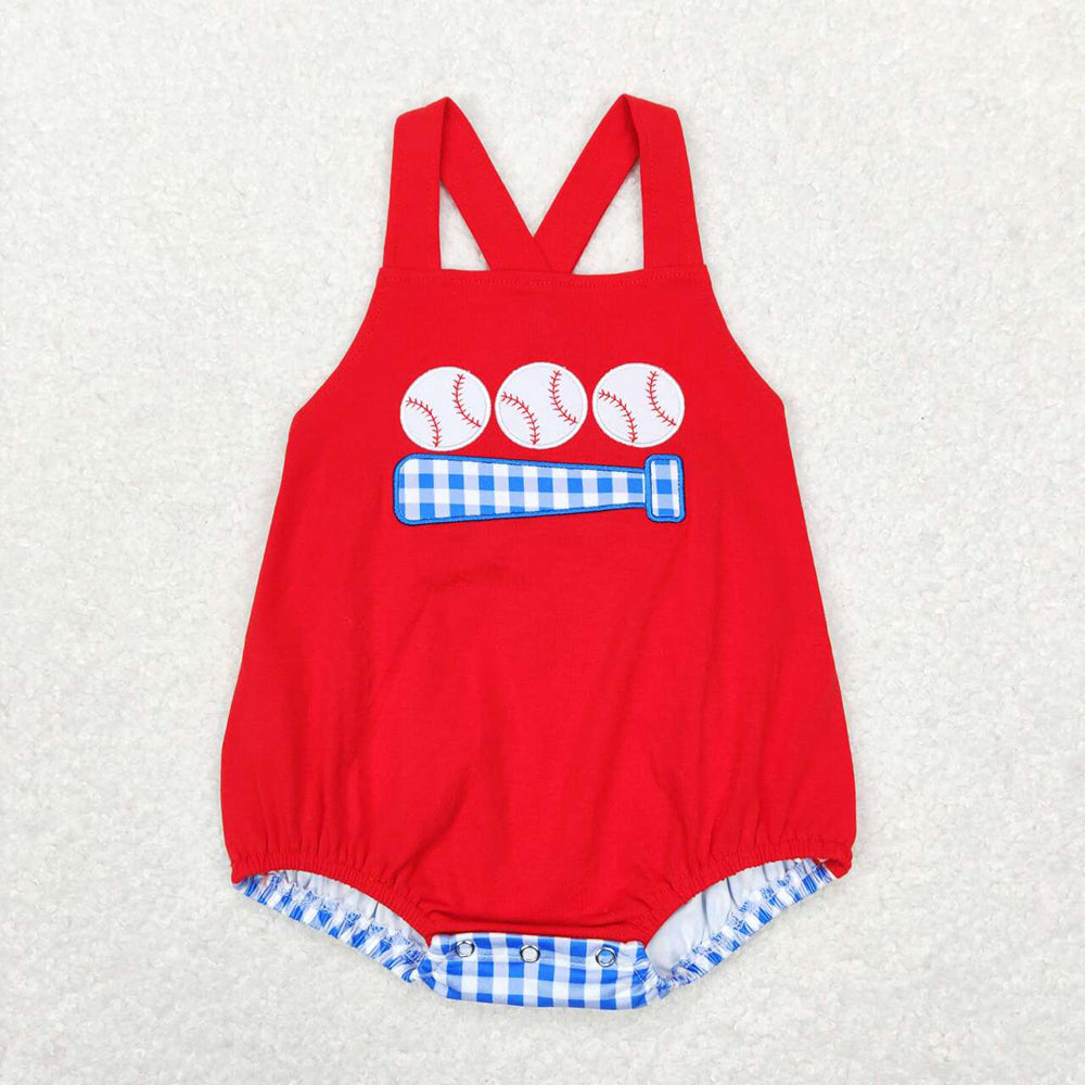 Baby Infants Boys Red Baseball Straps Rompers