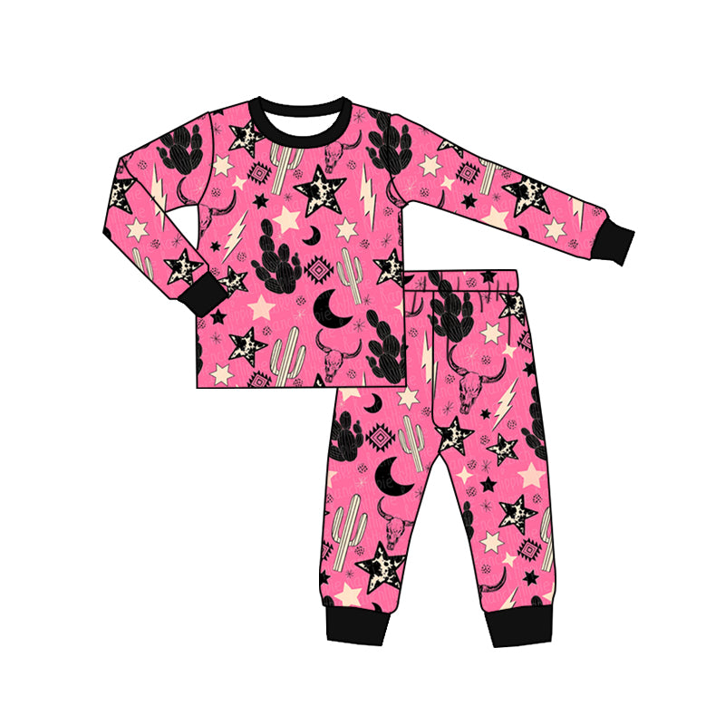 Baby Girls Pink Cow Shirt Western Pajamas Clothes Sets preorder(moq 5)