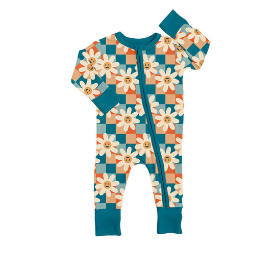 Baby Girls Blue Flowers Smile Zip Rompers preorder(moq 5)