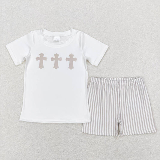 Baby Girls White Easter Cross Shirt Top Shorts Clothing Sets