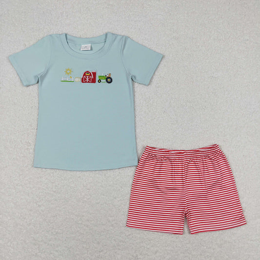 Baby Boys Farm House Shirt Tops Red Stripes Shorts Clothes Sets