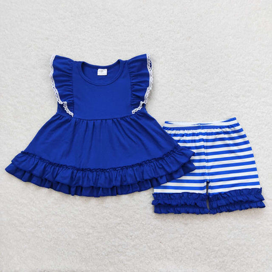 Baby Girls Royla Blue Ruffle Tunic Top Summer Shorts Clothes Sets