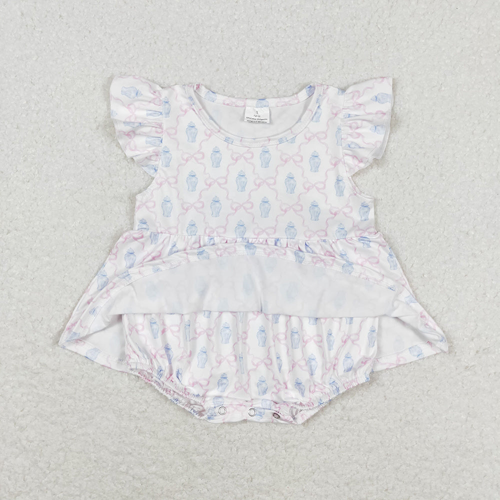 Baby Infant Girls Flutter Bows Pink Summer Rompers