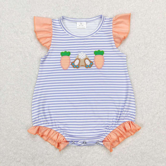 Baby Girls Easter Carrot Flutter Sleeve Rompers