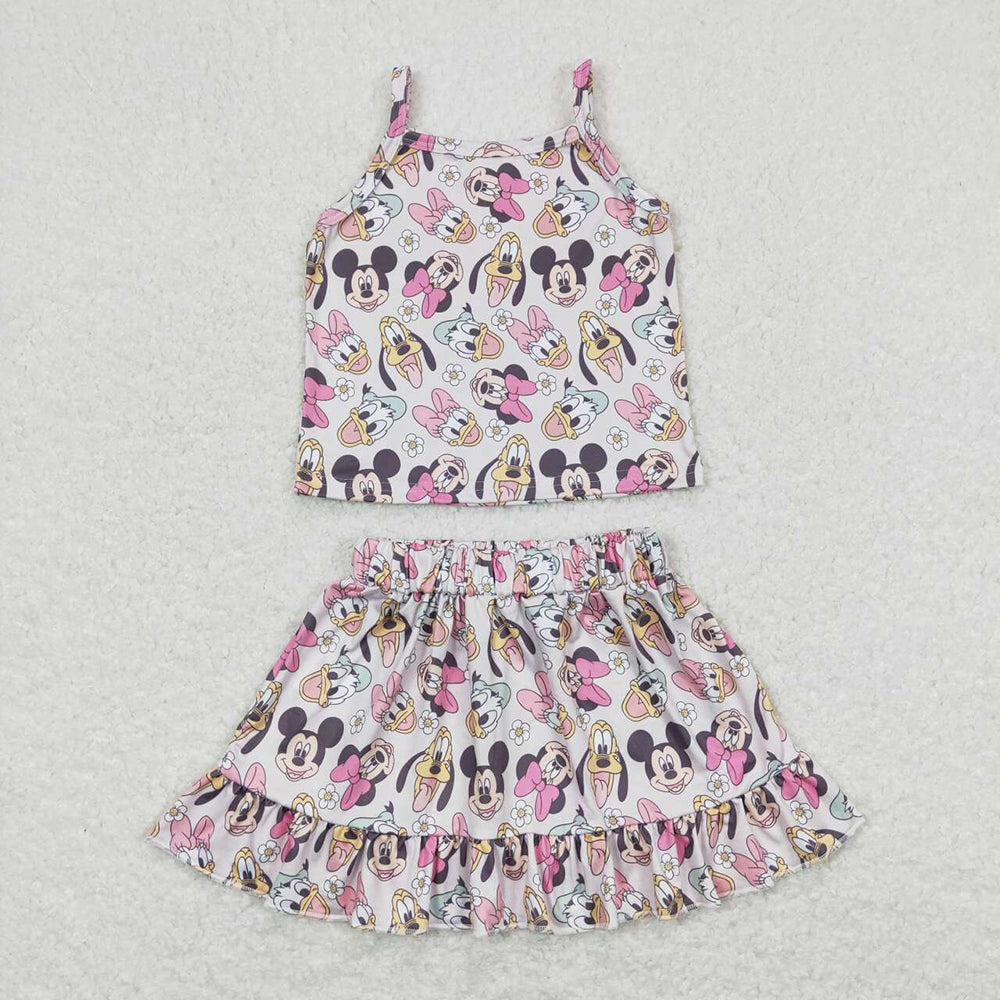 Baby Girls Straps Top Cartoon Bows Mouse Skirts Clothes Sets