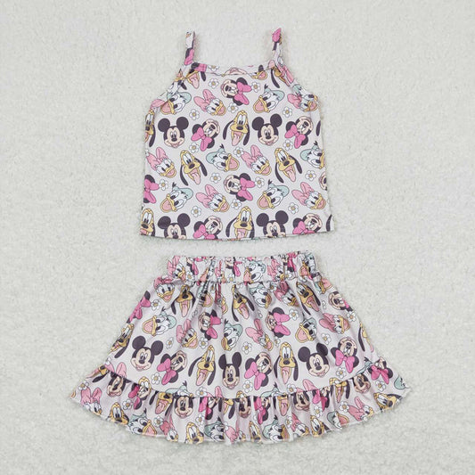 Baby Girls Straps Top Cartoon Bows Mouse Skirts Clothes Sets