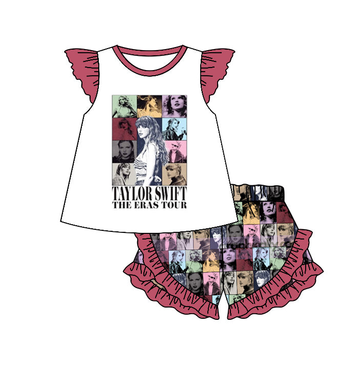 Baby Girls Singer Flutter Sleeve Shirt Ruffle Shorts Clothes Sets preorder(moq 5)