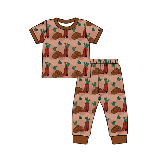 Baby Boys Western Boots Cactus Shirt Pants Pajamas Clothes Sets preorder(moq 5)