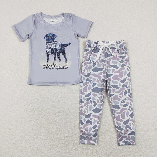 Baby Boys Grey Dog Shirt Camo Pockets Pants Clothes Sets