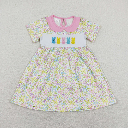 Baby Girls Easter Rabbits Pink Flowers Knee Length Dresses