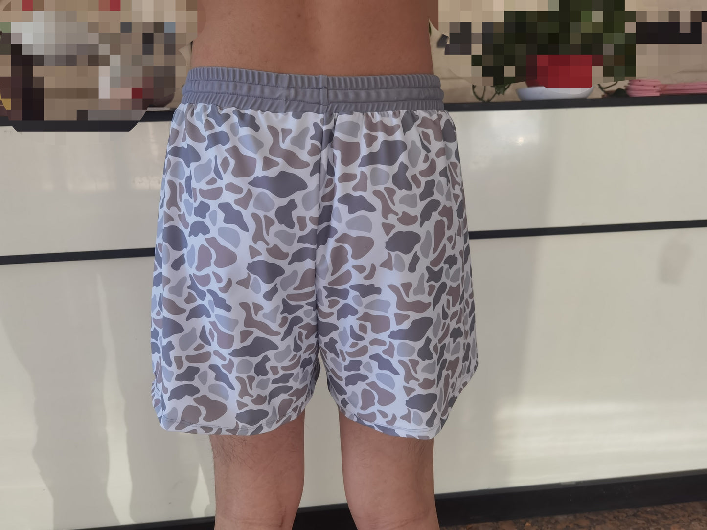 Adult Man Grey Camo Bottom Trunk Drawstrings Shorts Swimwear