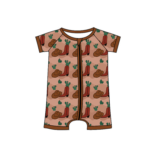 Baby Boys Boots Cactus Western Brown Zip Rompers preorder(moq 5)